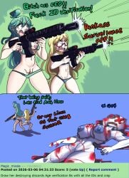 3girls 404error angry ass barefoot bikini blonde_hair blood breasts butt_crack censored censored_face clothed_female_nude_female completely_nude completely_nude_female dead death dialogue discord_(app) female_death female_only gelbooru-tan gore gun light_blue_bikini linux long_hair mr.sir_69 navel nipples pussy pussy_peek rule_34-tan rule_34_comment self_upload shooting teal_hair tits_out verification violence