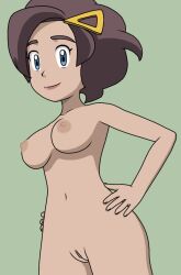 1girls blue_eyes brown_hair female grace_(pokemon) hands_on_hips lipstick looking_at_viewer milf pokemon pokemon_xy saucemon7 self_upload solo solo_female solo_focus