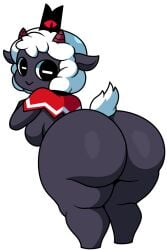1girls ass ass_focus big_ass black_skin bovid bubble_butt butt_crack caprine clothing crown cult_of_the_lamb dark_skin dark_skinned_female fat_ass female female_only genderswap_(mtf) horn horns huge_ass jutsapostion lamb lamb_(cult_of_the_lamb) looking_at_viewer looking_back mammal pointy_ears presenting presenting_hindquarters red_clothing sheep_girl skimpy smile solo solo_female