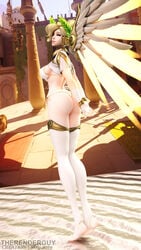 1girls 3d alternate_costume bikini bikini_bottom bikini_top blonde_hair glowing gold looking_at_viewer mercy overwatch pinup skin smile standing tagme temple_of_anubis_(map) therenderguy winged_victory_mercy wings