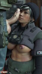 1boy 1girls 3d abs armor asian atsuko_(artist) black_hair breasts clothed dokkaebi_(rainbow_six) female glasses imminent_oral jager_(rainbow_six) korean light-skinned_male muscular muscular_female oral pale-skinned_male partially_clothed penis penis_on_face pierced_nipples piercing rainbow_six rainbow_six_siege teasing text tom_clancy veins veiny_breasts veiny_penis watermark