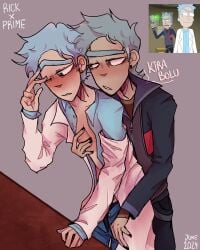 2boys blue_hair blue_nails blush fanart fanartist gay homosexual rick_and_morty rick_prime rick_sanchez selfcest yaoi young