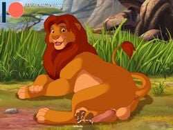 4:3 4_toes animal_genitalia animal_penis anus ass backsack balls barbed_penis big_balls cum cum_on_ground cum_on_paw cum_on_self cumshot detailed_background disney ejaculation erection felid feline_penis feral fur grass lion looking_aside lying male male_only mammal mane multicolored_fur nude on_side open_mouth orgasm outside pantherine patreon pawpads paws penis raised_tail shadowpelt simba smile solo the_lion_king toes two_tone_fur url yellow_sclera