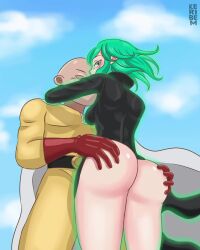 1boy 1girls ass ass_grab bald bouncing_ass cape female gloves green_eyes green_hair keribem looking_back loop male one-punch_man saitama short_hair shorter_than_10_seconds tagme tatsumaki video