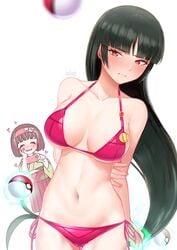 2girls abs aura bikini black_hair breasts clothed embarrassed erika_(pokemon) erika_(pokemon_lgpe) female female_only female_pervert floating gym_leader heart hime_cut human multiple_girls nintendo notori notoriiii phone pink_bikini poke_ball pokemon pokemon_frlg pokemon_lgpe pokemon_rgby red_eyes sabrina_(pokemon) sabrina_(pokemon_lgpe) telekinesis yuri