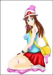 1girls breasts clone ditto ditto_copied_person female female_only hat human leaf_(pokemon) long_hair nintendo pokemon pokemon_(species) pokemon_frlg pokemon_rgby shapeshifter shiftingfun shirt skirt slime slime_monster thick_thighs transformation wide_hips