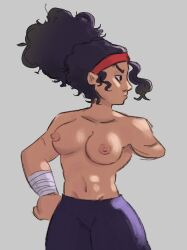 amputated_arm breasts breasts_out dark_hair female female_only headband jotanuki jotanuki_ oc original six_pack strong_woman tied_hair topless