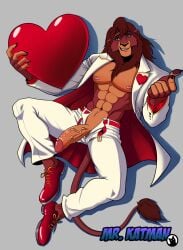 abs anthro areola belt big_penis bottomwear clothed clothing digital_media_(artwork) disney erection felid footwear fur genitals hair heart_symbol hi_res holidays humanoid_genitalia humanoid_penis kovu_(the_lion_king) lion lying male male_only mammal mrkatman muscular muscular_anthro muscular_male nipples on_back open_bottomwear open_clothing open_pants pantherine pants pecs penis seductive shirt shoes simple_background smile solo tail teeth the_lion_king the_lion_king_ii:_simba's_pride topwear unbuttoned_pants valentine's_day vein veiny_penis
