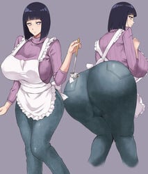 0byte 1girls alternate_breast_size apron ass bending_over big_breasts boruto:_naruto_next_generations breasts breasts_bigger_than_head clothed dat_ass female female_only fully_clothed housewife huge_ass huge_breasts human hyuuga_hinata jeans large_breasts milf naruto naruto_(series) naruto_shippuden pants simple_background solo thick thick_thighs tight_jeans tight_pants wide_hips