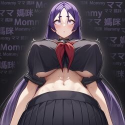 ai_generated big_breasts breasts fate/grand_order fate_(series) female huge_breasts kao140522 long_hair minamoto_no_raikou_(fate) minamoto_no_raikou_(fate/grand_order) purple_eyes purple_hair school_uniform serafuku solo tight_clothing