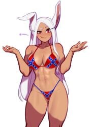 3rd_party_edit bad_edit bikini blushypixy blushyspicy bunny_girl confederate_flag confederate_flag_bikini dark_skin edited_art miruko my_hero_academia red_eyes rumi_usagiyama thick_thighs white_hair