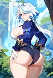 1boy 1girls ai_generated ass ass_bigger_than_head ass_cleavage ass_focus ass_grab blue_eyes breasts breasts_bigger_than_head female female_focus female_only furina_(genshin_impact) genshin_impact gloves hi_res huge_ass huge_breasts huge_butt huge_thighs imminent_anal imminent_fellatio imminent_oral imminent_penetration imminent_rape imminent_sex imminent_vaginal large_ass large_breasts large_butt large_thighs looking_at_viewer looking_back looking_pleasured male miyuai nai_diffusion smile solo solo_female solo_focus stable_diffusion thiccwithaq_(ai_style) thick thick_ass thick_butt thick_hips thick_legs thick_thighs vision_(genshin_impact) wide_hips