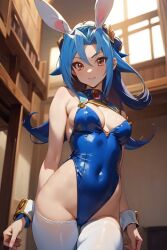 ai_generated aki_izayoi08 blue_hair bunny_ears bunnysuit female kamishiro_rio legwear long_hair looking_at_viewer low_res navel pose red_eyes rio_kamishiro smile solo thick_penis thick_thighs yu-gi-oh! yu-gi-oh!_zexal