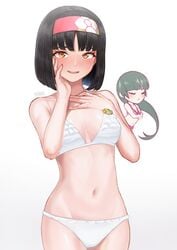 2girls abs bikini black_hair blush breasts clothed embarrassed erika_(pokemon) erika_(pokemon_lgpe) female female_only green_eyes gym_leader human notori notori_d notoriiii pink_bikini pokemon pokemon_frlg pokemon_lgpe pokemon_rgby sabrina_(pokemon) sabrina_(pokemon_lgpe) white_bikini yellow_eyes