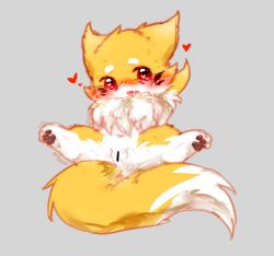 2017 blush canid canine censored censored_genitalia censored_pussy deaic female feral feral_only fox fur hi_res kemono mammal open_mouth red_eyes solo white_body white_fur yellow_body yellow_fur