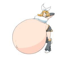 1girls breasts_bigger_than_head cross-crescent huge_breasts hyper hyper_belly hyper_pregnancy kagamine_rin outie_navel pregnant ready_to_pop solo vocaloid wink