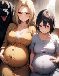 1animal 2girls age_difference ai_generated canine duo_focus female female_focus group interspecies milf multiple_girls multiple_pregnancies naruto pregnant rtxfus sarada_uchiha tsunade zoophilia