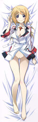 blonde_hair charlotte_dunois female highres infinite_stratos purple_eyes pussy school_uniform