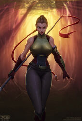 1girls angry anjali barretxiii big_breasts breasts cleavage dungeon_siege dungeon_siege_iii female female_only huge_breasts large_breasts looking_at_viewer muscular_female nipples seductive solo