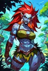 1girls ai_generated blue_body blue_skin cleavage female forest pink_hair troll troll_(warcraft) troll_female underwear warcraft world_of_warcraft