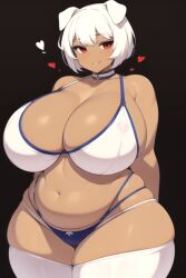 1girls 3huntle0 ai_generated big_breasts breasts daidouji_(artist) daidoujipv dog_ears ebony front_view looking_at_viewer red_eyes short_hair solo thick_thighs thighhighs thighs white_hair