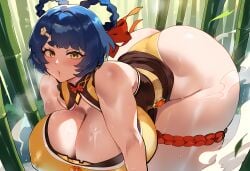 1girls adrian_(ai_artist) ai_generated alternate_ass_size alternate_body_type alternate_breast_size ass blue_hair braid breasts cleavage female female_focus female_only genshin_impact hair_ornament huge_ass huge_breasts solo solo_female solo_focus thiccwithaq_(ai_style) thick_thighs thigh_strap thighs xiangling_(genshin_impact) yellow_eyes