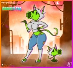 2d 2d_(artwork) agonywelds ass cat_ears cat_tail eyelashes female graffiti graffiti_pea hands_on_hips high_socks hoodie leaf leaf_tail looking_at_viewer original_character paint panties peashooter_(pvz) plantie plants_vs_zombies pvz thick_ass thick_thighs thighs thong underwear