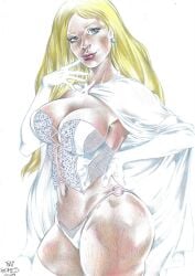 ass blonde_hair blue_eyes breasts cleavage corset curvy dat_ass emma_frost female female_only handdrawn hellfire_club hourglass_figure large_breasts marvel marvel_comics panties rai_gomes thick_ass thick_thighs traditional_media_(artwork) tramastudio white_queen x-men