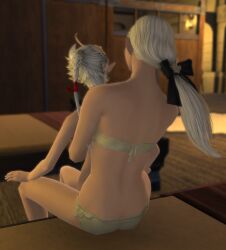 3d 3d_(artwork) 3d_model alisaie_leveilleur ameliance_leveilleur cuddling final_fantasy_xiv incest masturbation nude tagme yuri