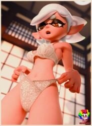 3d bra humanoid marie_(splatoon) marie_(wo262) panties panties_pull slymyguy solo_female splatoon squid_girl squid_sisters underwear white_hair