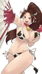 armpits bell_collar big_breasts bikini breasts brown_eyes brown_hair busty collar cow_ears cow_girl cow_horns cow_print cow_print_bikini fatal_fury female female_focus female_only hourglass_figure king_of_fighters large_breasts long_hair mai_shiranui navel ponytail snk snk_heroines:_tag_team_frenzy tagme wanderjegson wardrobe_malfunction wide_hips