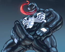 1boy 5:4 abs alien biceps big_penis black_body blackmonster huge_penis humanoid humanoid_penis large_testicles long_tongue low-angle_view male male_only marvel muscular muscular_male no_nipples nude penis sharp_teeth simple_background smooth_skin solo spider-man_(series) symbiote teeth testicles thick_thighs tongue tongue_out venom venom_(marvel) worm's-eye_view