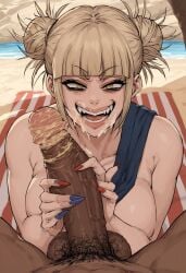 1boy 1girls ai_generated anus ass ass_focus bellecosplayer big_ass big_breasts big_butt boku_no_hero_academia breasts cyberboi cyberboi_(style) dark-skinned_male disgusting himiko_toga interracial long_hair looking_at_viewer my_hero_academia no_bra no_panties nude pussy smegma ugly_bastard