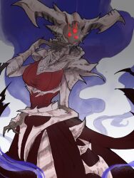 2d 3_eyes alien alien_girl alien_humanoid breasts bungie destiny_(game) destiny_2 detailed_background dress eater_ssc female female_focus female_only hive_(destiny) hive_wizard looking_at_viewer multi_eye red_eyes smoke spikes