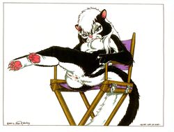 1990s 1997 20th_century absurdres anthro anus ass breasts chair female furry highres hindpaw james_m_hardiman mammal mephitid natasha_(jmh) nipples nude paws pussy sitting skunk solo