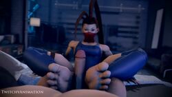 1boy 1girls 3d animated athletic_female barefoot big_feet clothed_female_nude_male erection feet female fit_female foot_fetish foot_focus footjob huge_feet ibuki_(street_fighter) looking_at_viewer looping_animation male mask meaty_soles no_sound penis pov soles source_filmmaker street_fighter toeless_legwear toes twitchyanimation video