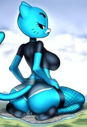 ai_generated ass blue_fur choker city city_destruction cityscape disappointed fishnet_legwear fishnet_stockings fishnet_thighhighs fishnets giantess giga_giantess goth goth_girl macro micro nicole_watterson short_jeans the_amazing_world_of_gumball thigh_thighs unamused