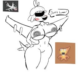 big_ass big_breasts big_butt big_thighs blush_lines bolt_4200 inverted_nipples tail tsunderplane undertale