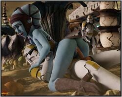 1girls 2boys aayla_secura alien armor blue_body blue_skin boots clone clone_trooper clothing commander_bly duo female footwear hi_res humanoid male male/female multiple_boys sex ssevisx star_wars twi'lek vaginal_penetration