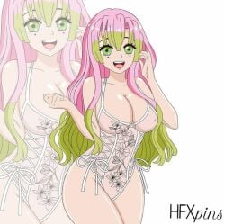 cleavage demon_slayer hfxpins kanroji_mitsuri lingerie pink_hair