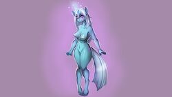 16:9 2018 anthro blush breasts cutie_mark equid female hair hi_res hooves horn long_hair looking_at_viewer magic mammal my_little_pony navel nipples nude pink_eyes pussy simple_background smile solo standing thick_thighs unicorn watsup white_hair