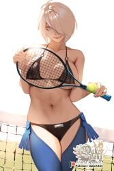 1girls angel_(kof) female female_only hu_dako king_of_fighters light-skinned_female light_skin solo tagme tennis tennis_ball tennis_racket white_hair