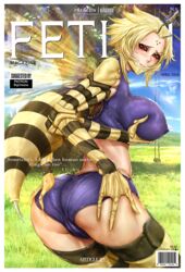 4_arms antennae blonde_hair breasts clothed female female_only huge_breasts humanoid insect_girl insect_humanoid insect_wings insects kiira_(monster_musume) krabby_(artist) monster monster_girl monster_musume_no_iru_nichijou multi_arm multi_limb nipples red_eyes short_hair stinger tagme