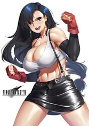 1girls abs belly beltskirt big_breasts black_skirt breasts cleavage female female_only final_fantasy final_fantasy_vii large_breasts looking_at_viewer lulu-chan92 skirt solo tifa_lockhart