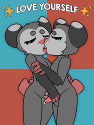 2025 american_opossum anthro anthro_on_anthro balls closed_eyes countershade_face countershading duo emanata english_text female finger_fuck fingering french_kissing genitals gloves_(marking) handjob hi_res kissing lupo_(sleepysheepy17) male male/female mammal markings marsupial mutual_masturbation nude nude_anthro nude_female nude_male pattern_background penile penis rule_63 selfcest sex simple_background sleepysheepy17 square_crossover text vaginal_penetration