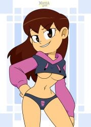 1girls breasts brown_eyes brown_hair chloe_(xierra099) clothed clothed_female female female_focus female_only light-skinned_female light_skin long_hair looking_at_viewer lovin’sis panties peggi_outfit pose posing sexy sexy_pose skull_panties small_clothes small_clothing small_hoodie small_jacket solo solo_female solo_focus straight underboob underboob_cutout white_background xierra099