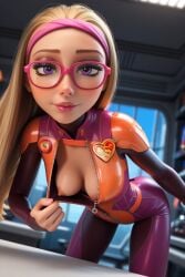 ai ai-created ai_art ai_assisted ai_generated ai_hands areola areolae bending_down bending_over_position bent_over big_hero_6 big_hero_6:_the_series blonde_hair bodysuit bodysuit_pull breasts down_blouse downblouse glasses honey_lemon nipples nude partially_clothed partially_clothed_female pink_hairband purple_eyes solo svpk76 unzipped_bodysuit zipper zipper_down