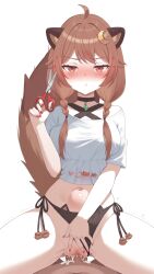 ai ai_generated cowgirl_position girl liri liri_luna liriluna panties_aside riding_penis sex stomach_bulge straight tanuki_ears tanuki_girl tanuki_tail tsundere vaginal_penetration vaginal_sex virtual_youtuber vtuber