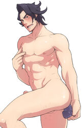 1boy abs anal artist_request ass ass_juice black_hair blush dildo dildo_in_ass dr._platane game_freak human male male_focus male_only masturbation muscular muscular_male nintendo nipple_tweak nipples nude platane_(pokemon) pokemon pokemon_xy professor_sycamore sex_toy solo sweat unknown_artist white_background