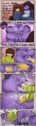 absurd_res anal anal_fisting anal_sex ass big_butt blush bodily_fluids buttplug clothed clothing deltarune dialogue ejaculation fisting genital_fluids genitals hi_res kris_(deltarune) penetration plug_(sex_toy) purple_body reptile scalie scrambledeve sex_toy susie_(deltarune) teeth text undertale_(series) vaginal_fluids vaginal_squirting yellow_body